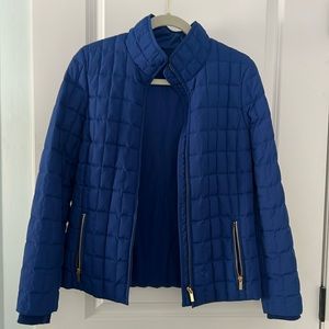 Women’s J. Crew quilted down jacket, size small, royal blue